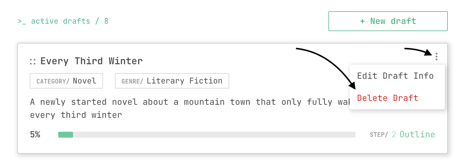 delete draft menu