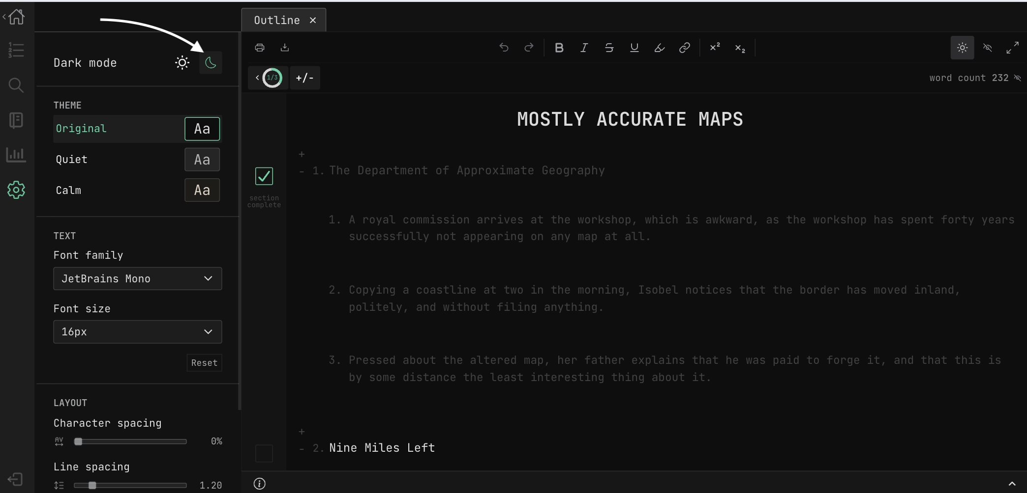 dark mode - editor workspace