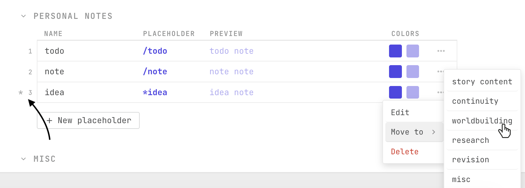 new placeholder button