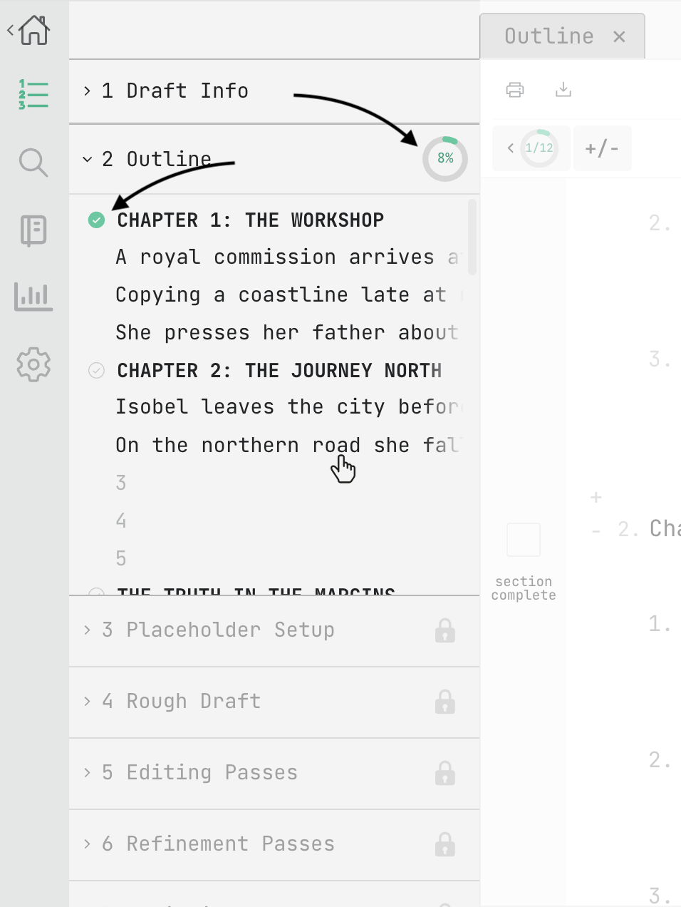 the Outline drawer