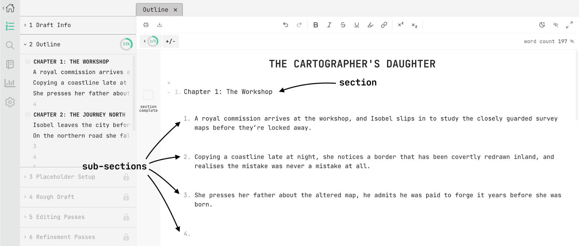 outline page sections and subsections