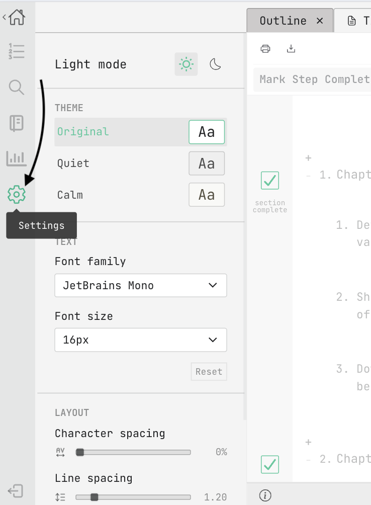 settings - the Workflow drawer