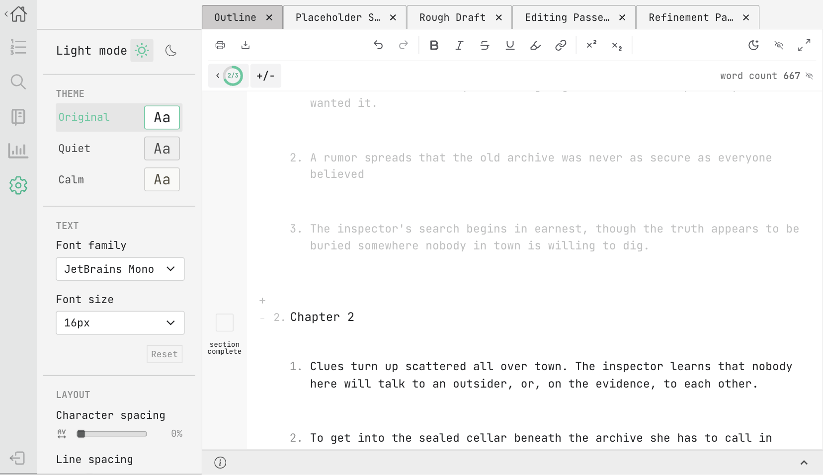 The editor in light mode, original theme